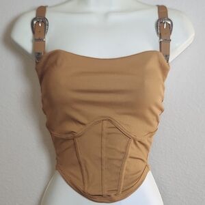 Fashion Nova Tan Sleeveless Bustier Bodysuit